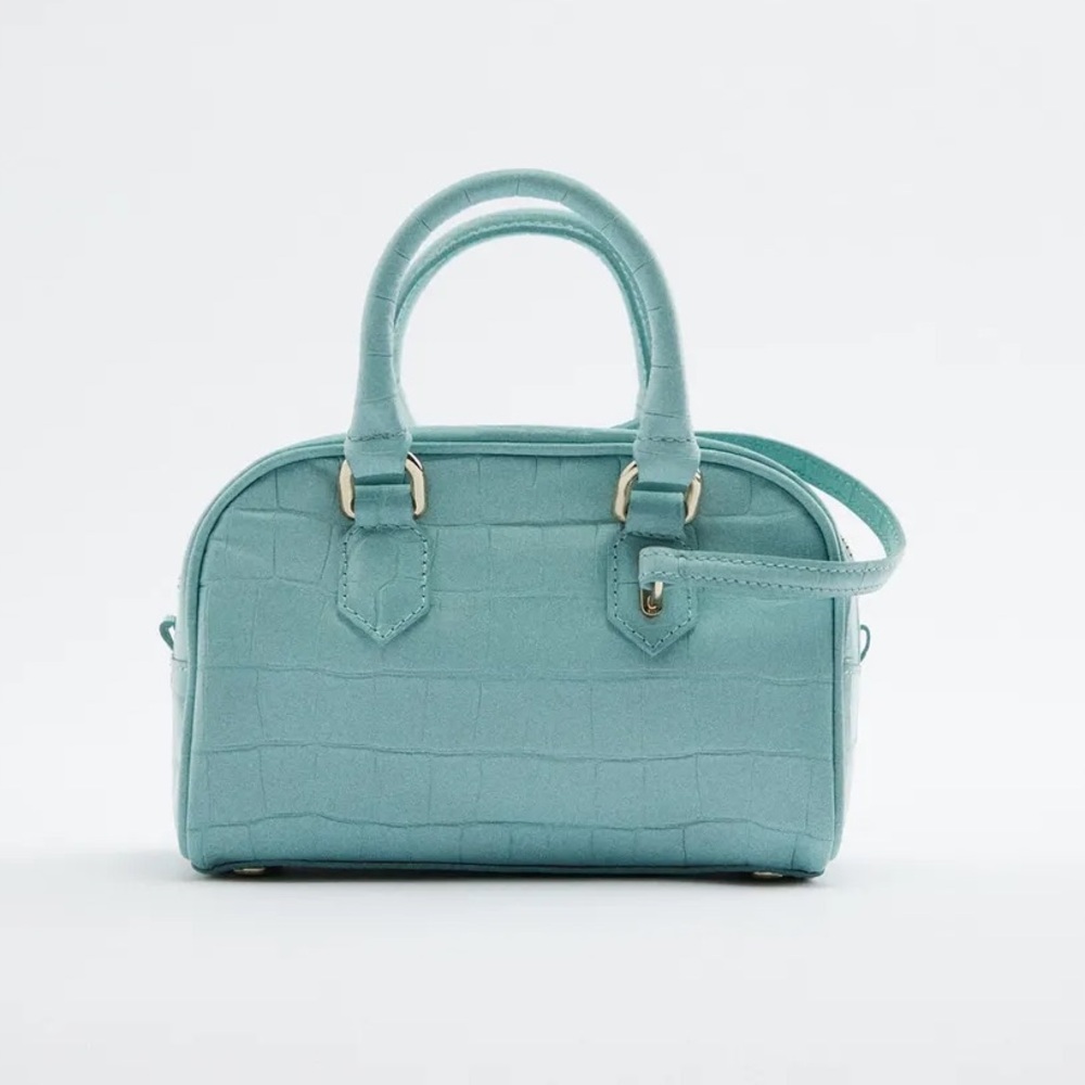 Zara Leather Light blue croc mini purse